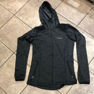 Columbia Hooded Full Zip with Thumb Holes.
